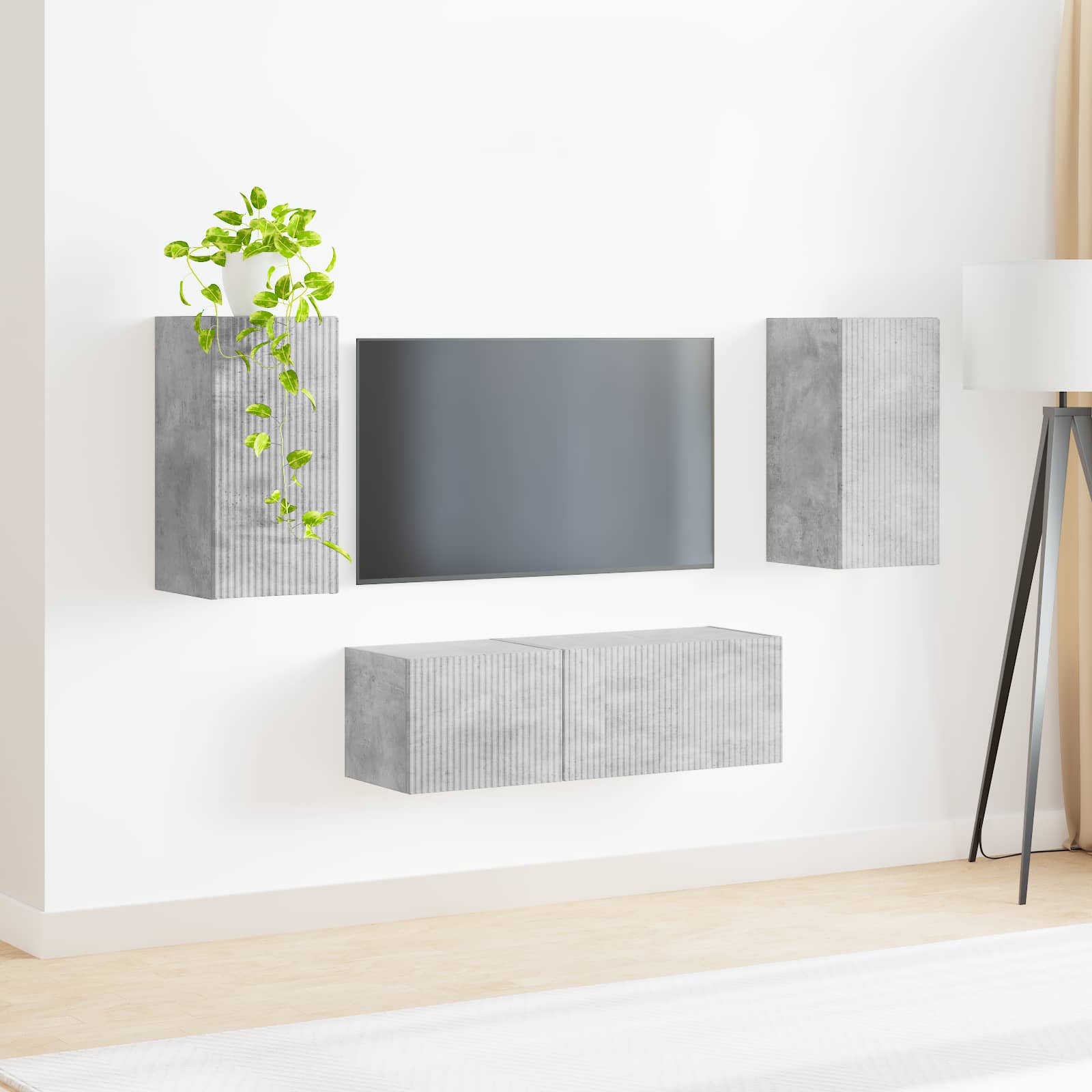 vidaXL Zestaw szafki pod telewizor na ścianę 4 pcs Betonowy szary
