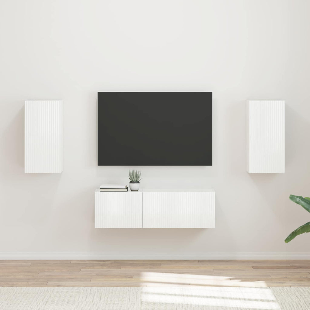vidaXL Zestaw szafki pod telewizor na ścianę 4 pcs Wysoki połysk biały