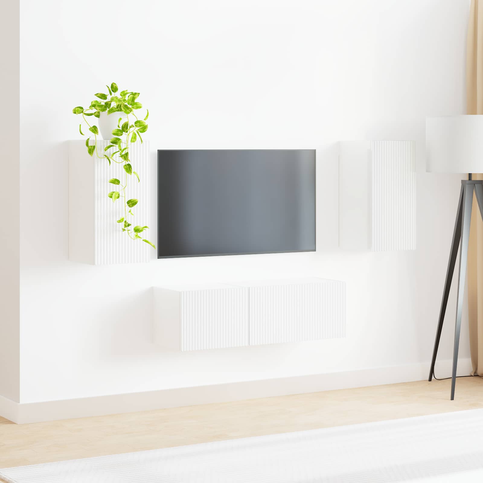 vidaXL Zestaw szafki pod telewizor na ścianę 4 pcs Wysoki połysk biały