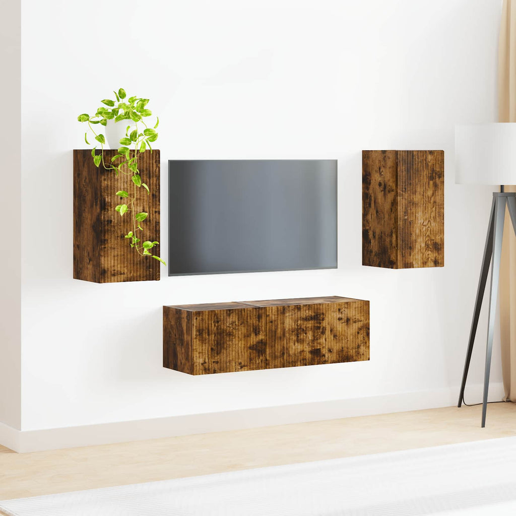 vidaXL Zestaw szafki pod telewizor na ścianę 4 pcs Dąb wędzony