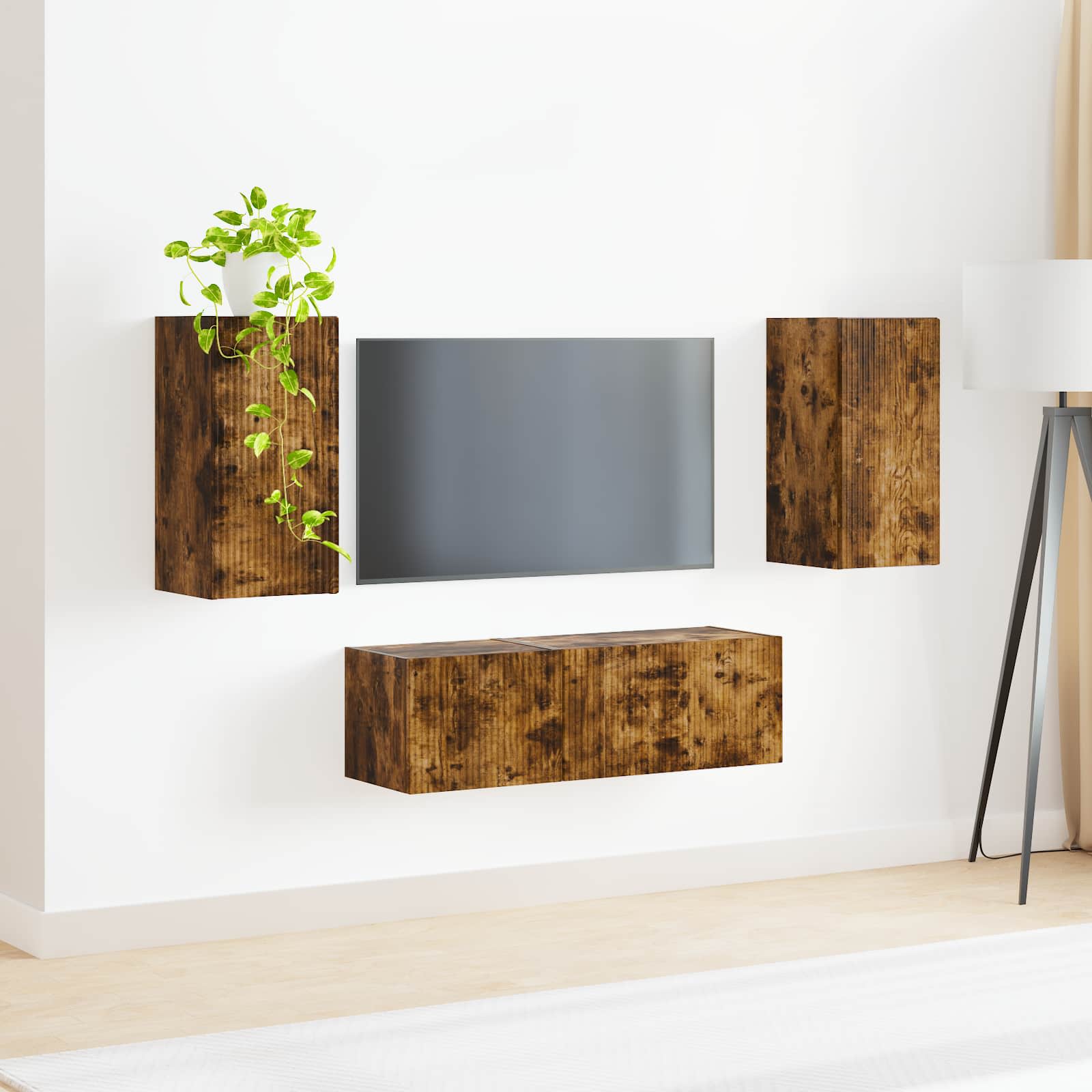 vidaXL Zestaw szafki pod telewizor na ścianę 4 pcs Dąb wędzony