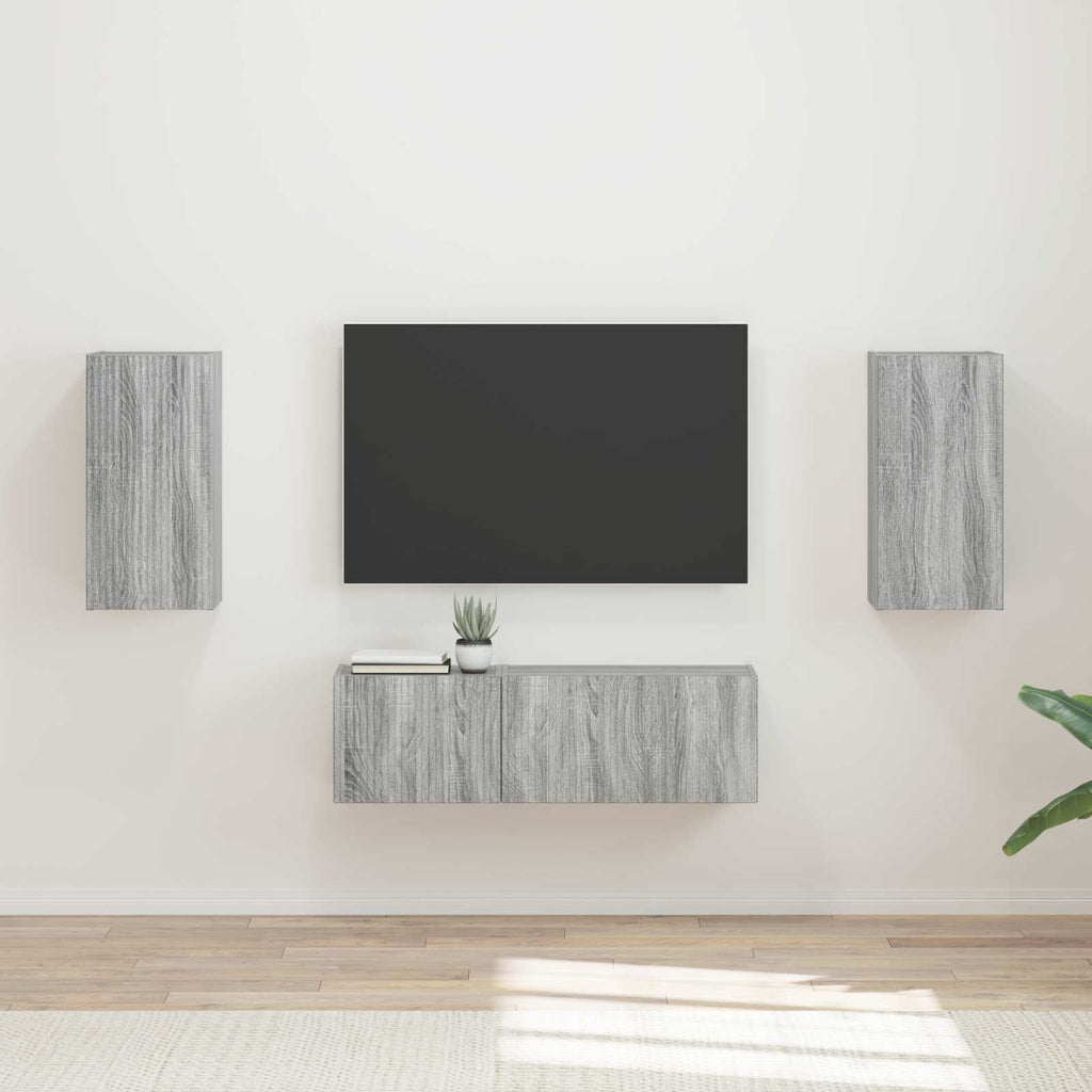 vidaXL Zestaw szafki pod telewizor na ścianę 4 pcs Szary Sonoma