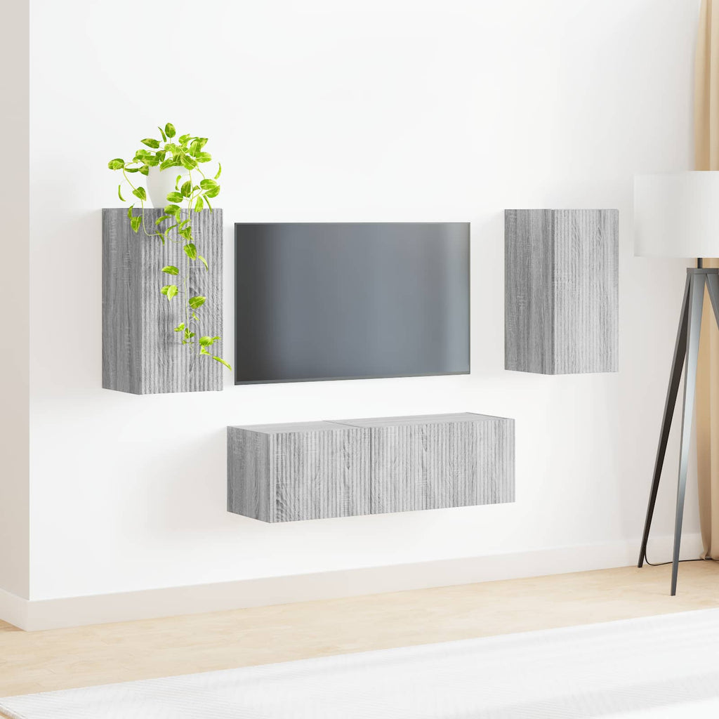 vidaXL Zestaw szafki pod telewizor na ścianę 4 pcs Szary Sonoma