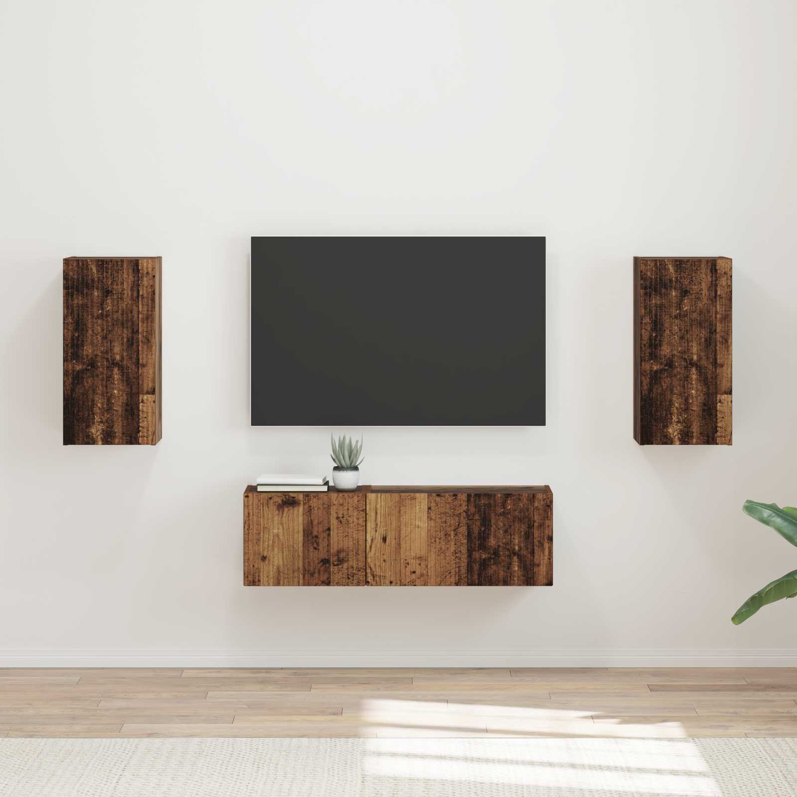 vidaXL Zestaw szafki pod telewizor na ścianę 4 pcs Stare drewno