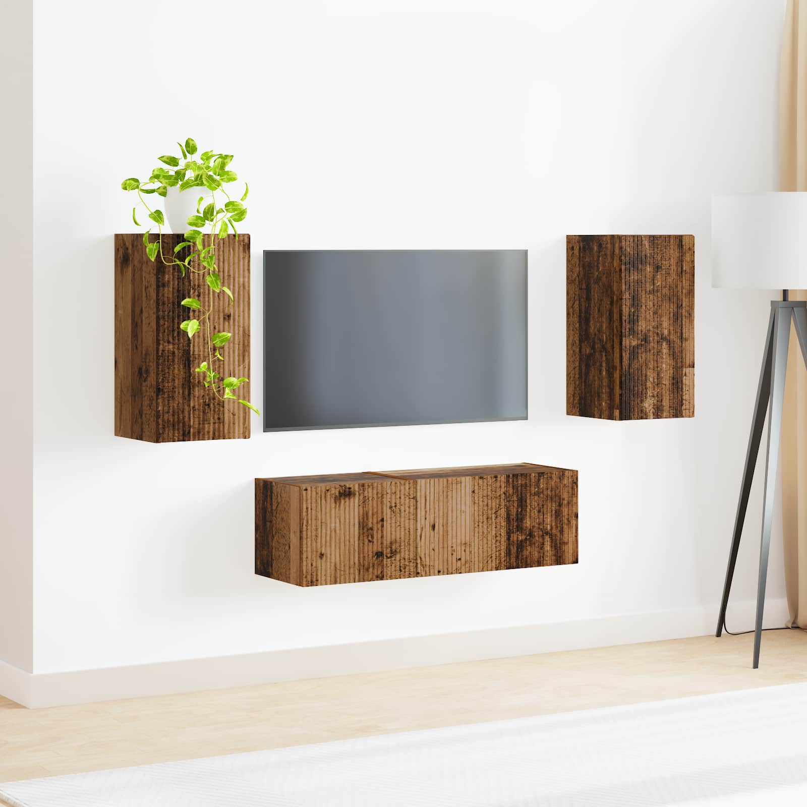 vidaXL Zestaw szafki pod telewizor na ścianę 4 pcs Stare drewno
