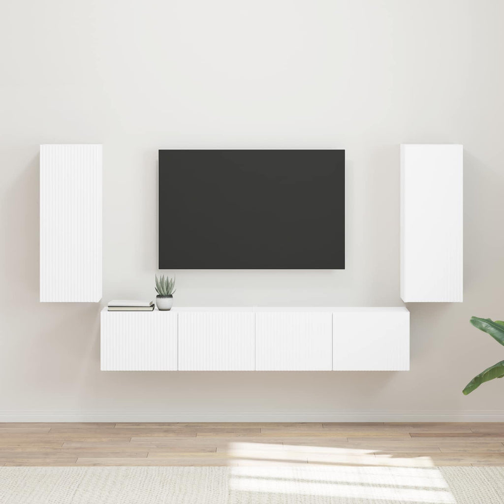 vidaXL Zestaw szafki pod telewizor na ścianę 4 pcs Biały
