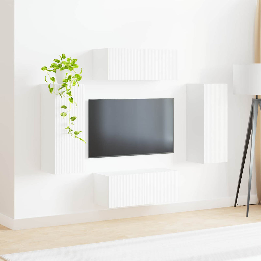 vidaXL Zestaw szafki pod telewizor na ścianę 4 pcs Biały