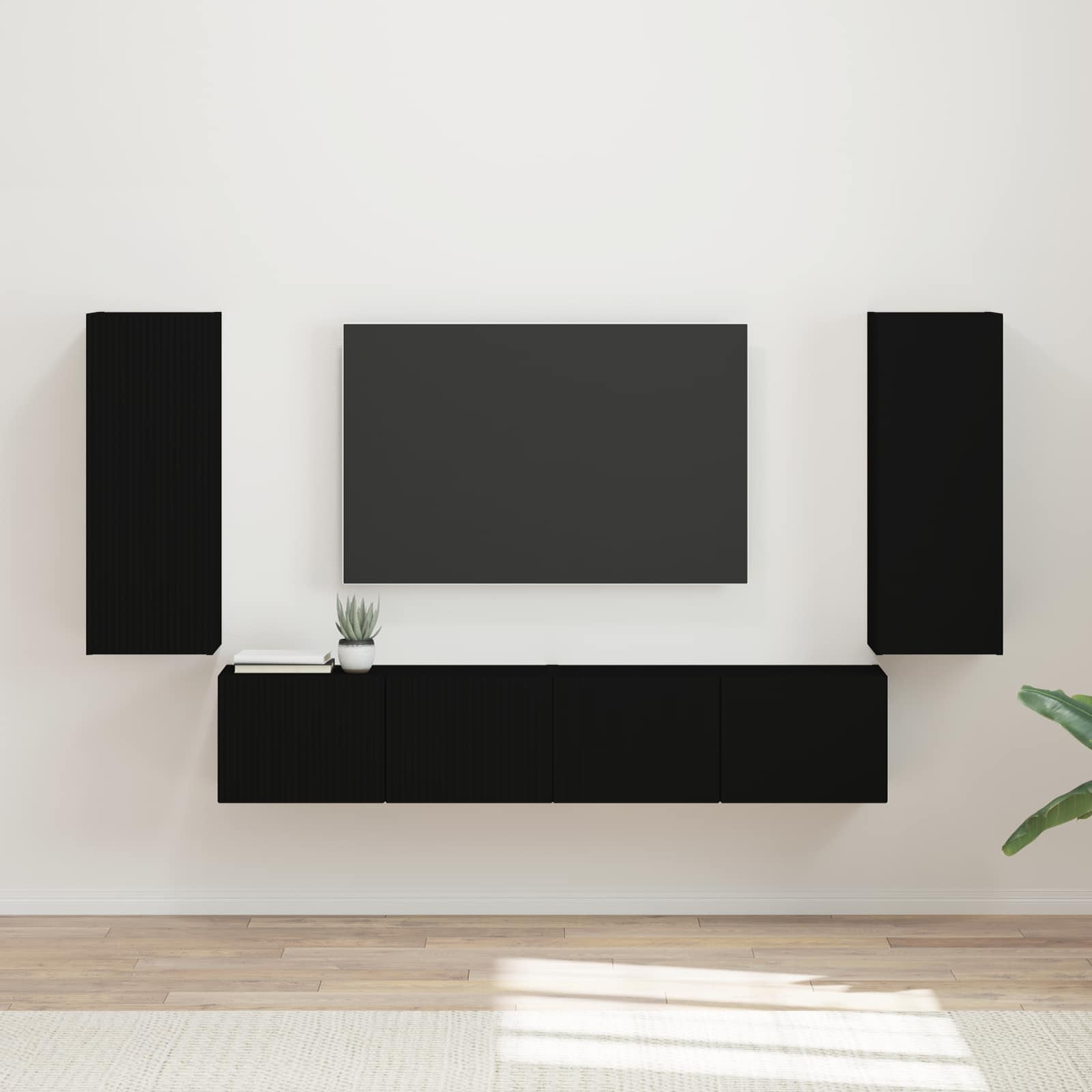 vidaXL Zestaw szafki pod telewizor na ścianę 4 pcs Czarny