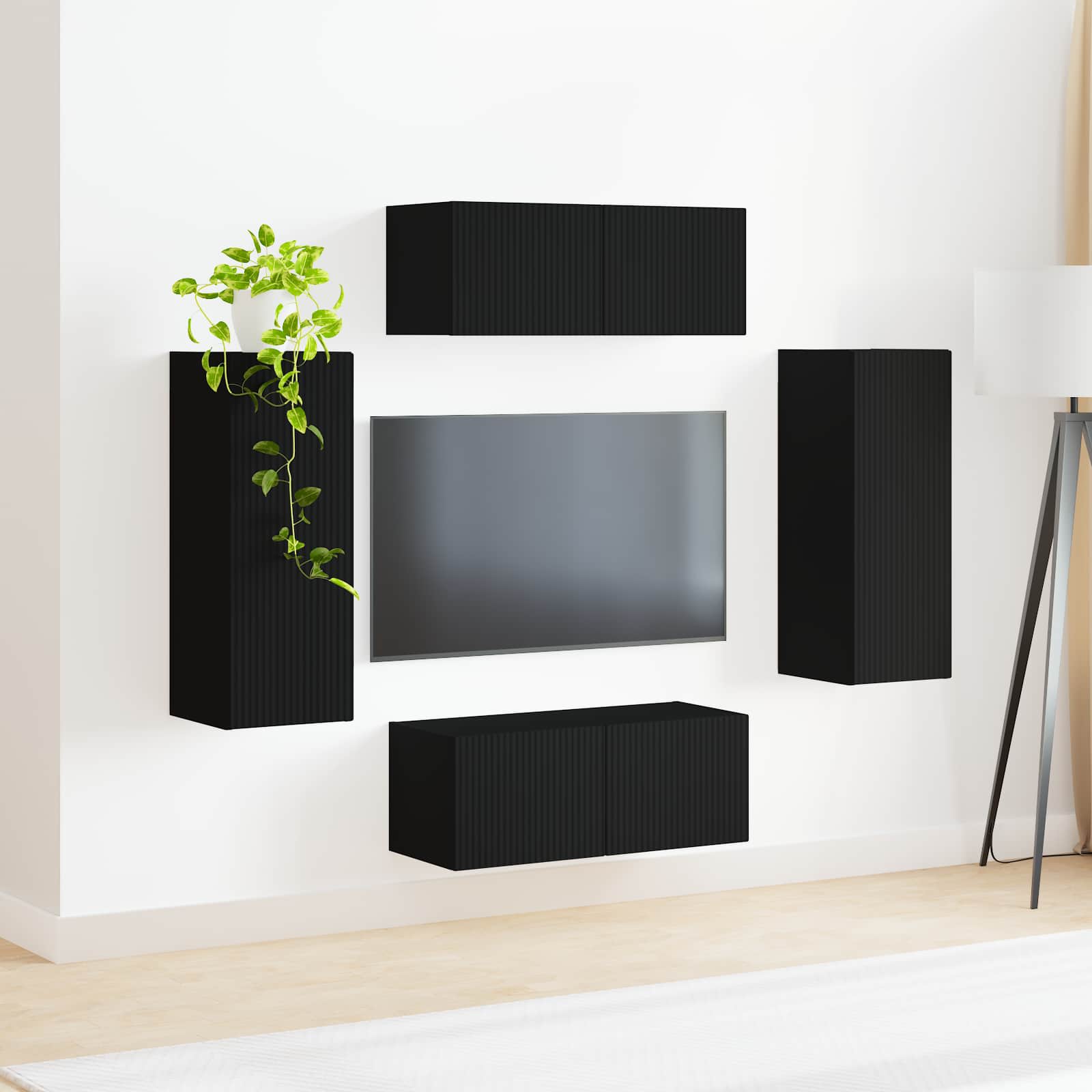 vidaXL Zestaw szafki pod telewizor na ścianę 4 pcs Czarny