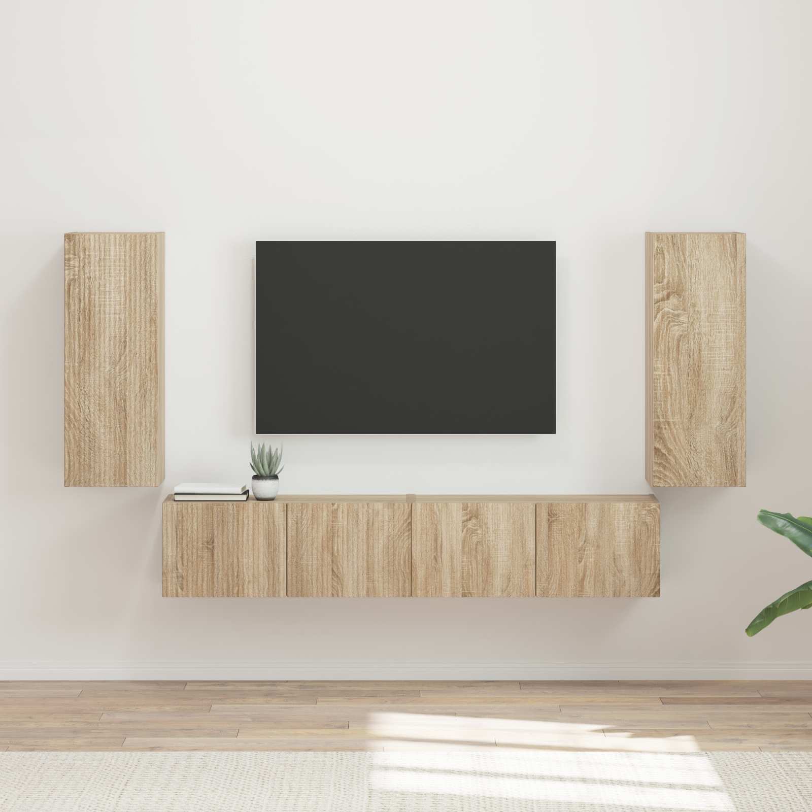 vidaXL Zestaw szafki pod telewizor na ścianę 4 pcs Dąb Sonoma