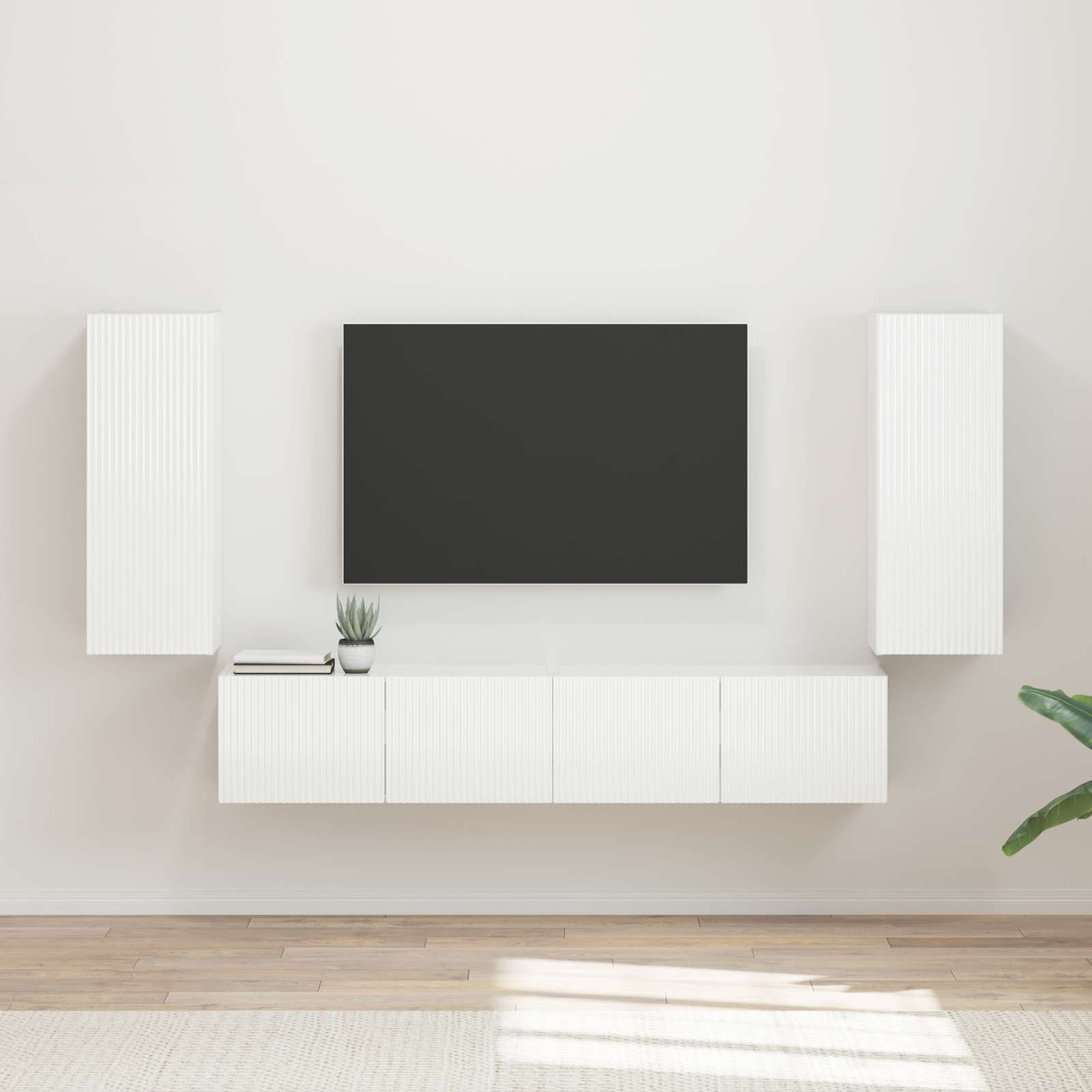 vidaXL Zestaw szafki pod telewizor na ścianę 4 pcs Wysoki połysk biały