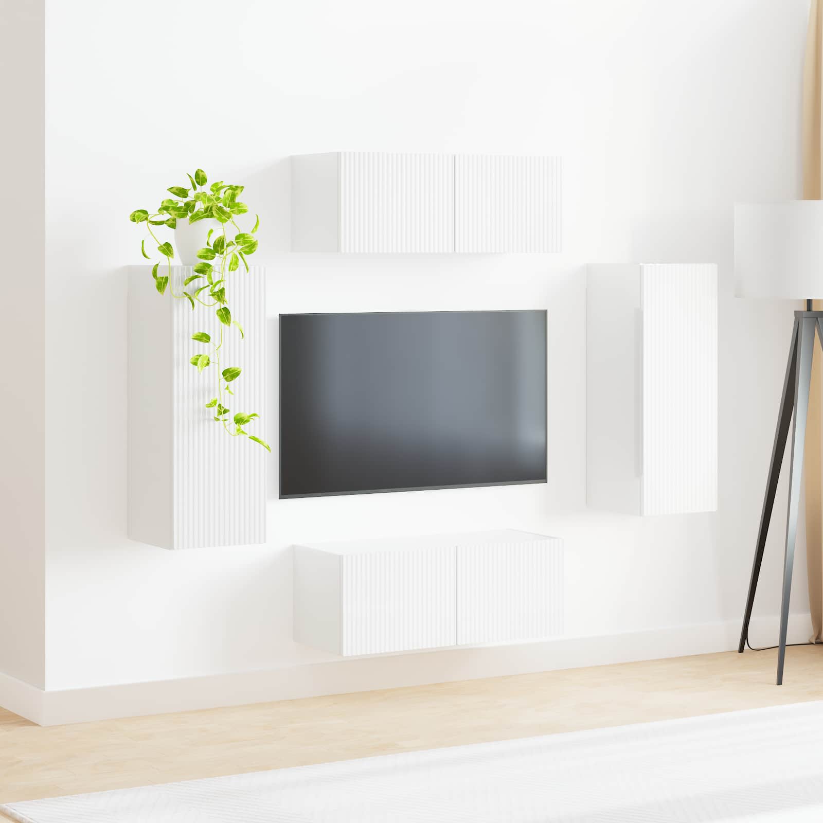 vidaXL Zestaw szafki pod telewizor na ścianę 4 pcs Wysoki połysk biały