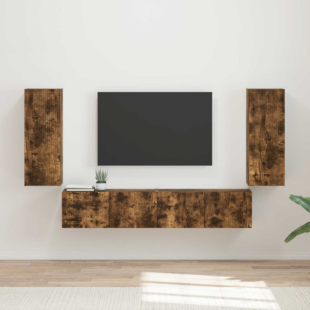 vidaXL Zestaw szafki pod telewizor na ścianę 4 pcs Dąb wędzony