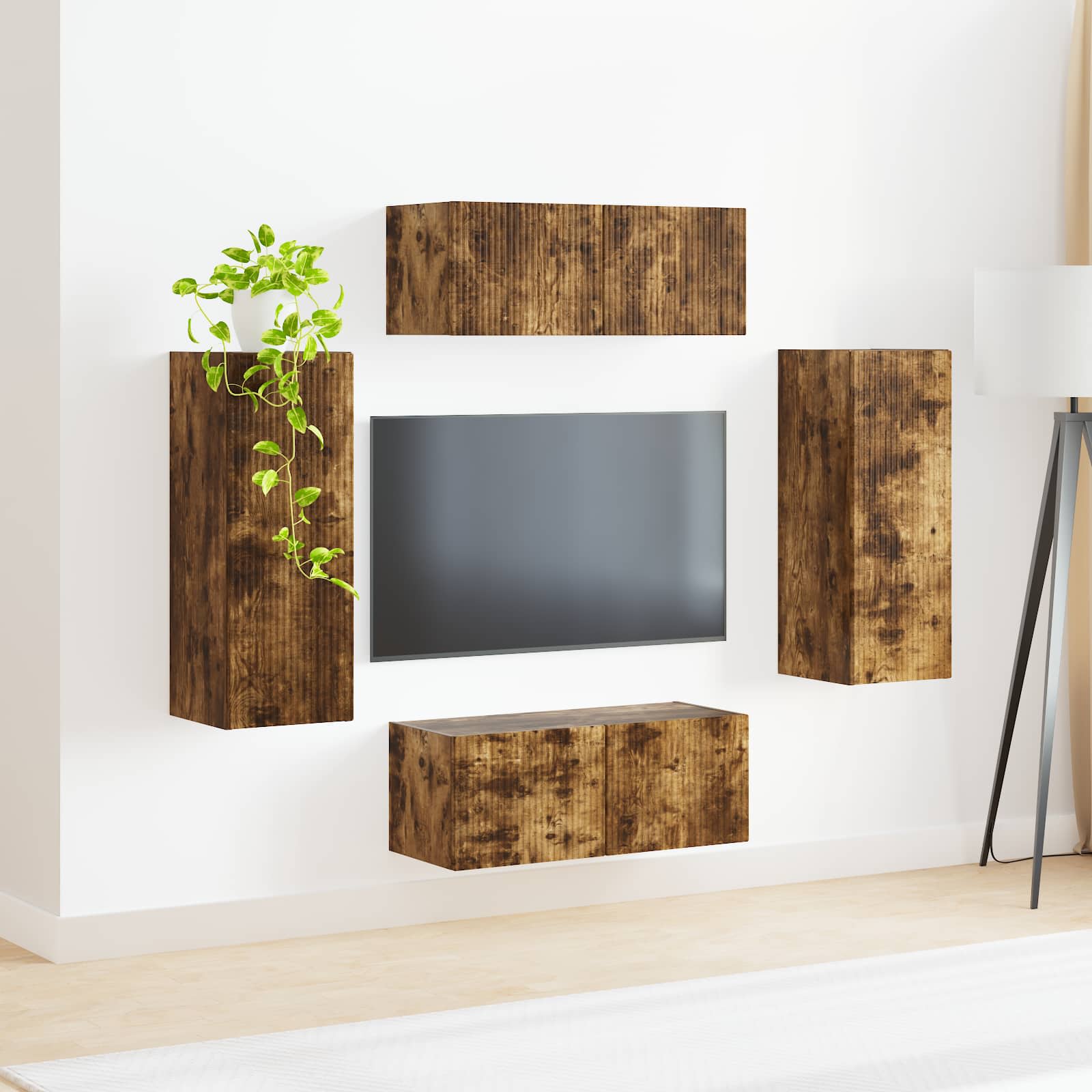 vidaXL Zestaw szafki pod telewizor na ścianę 4 pcs Dąb wędzony