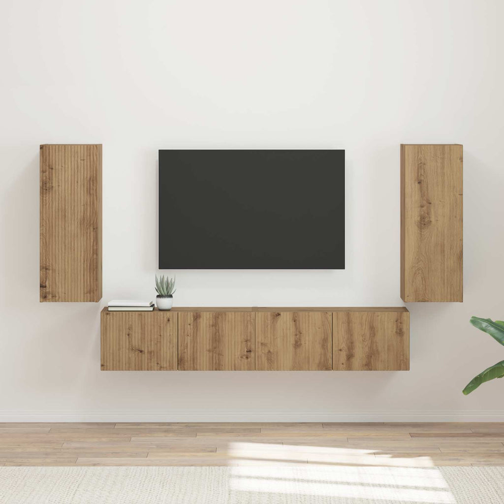 vidaXL Zestaw szafki pod telewizor na ścianę 4 pcs Dąb rzemieślniczy
