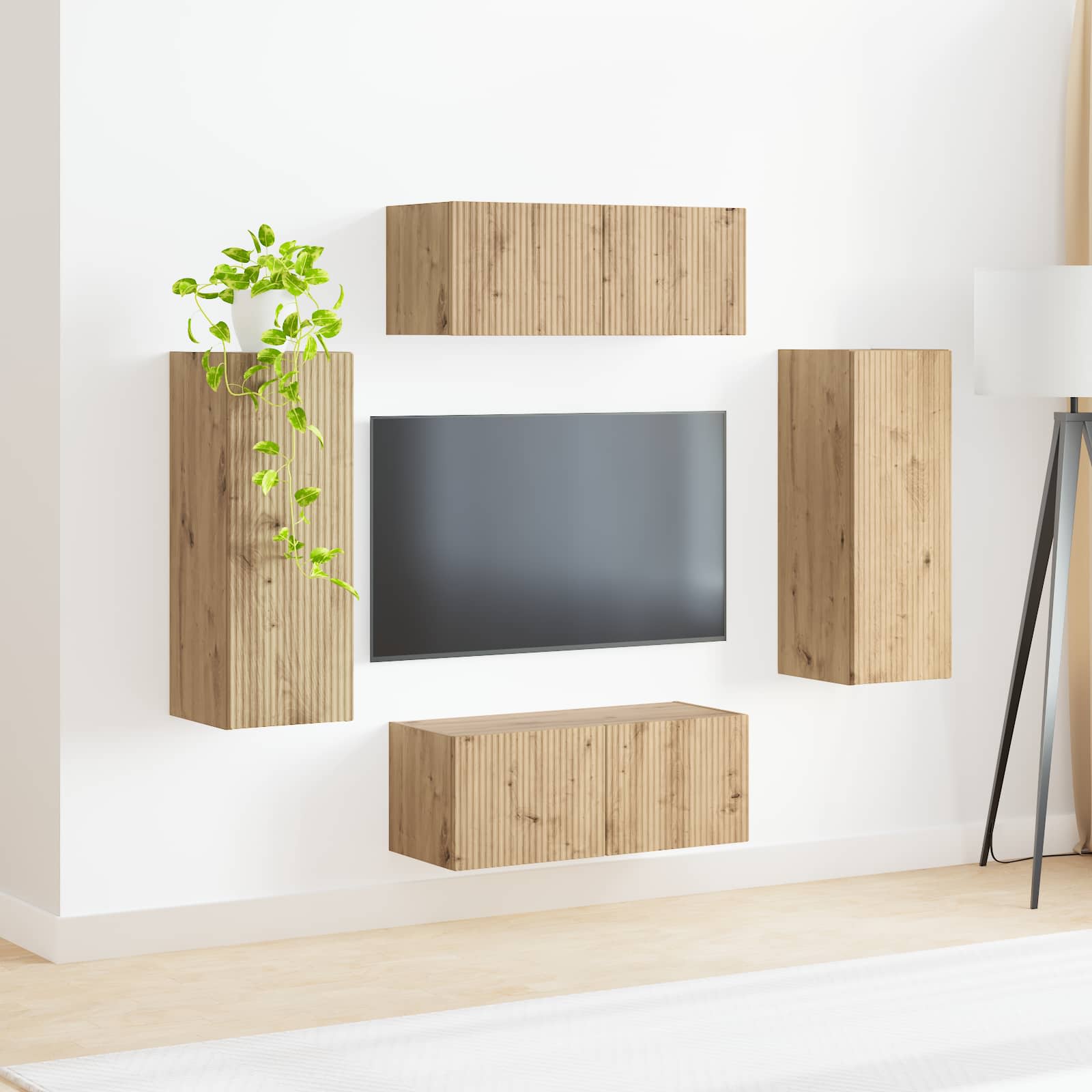 vidaXL Zestaw szafki pod telewizor na ścianę 4 pcs Dąb rzemieślniczy