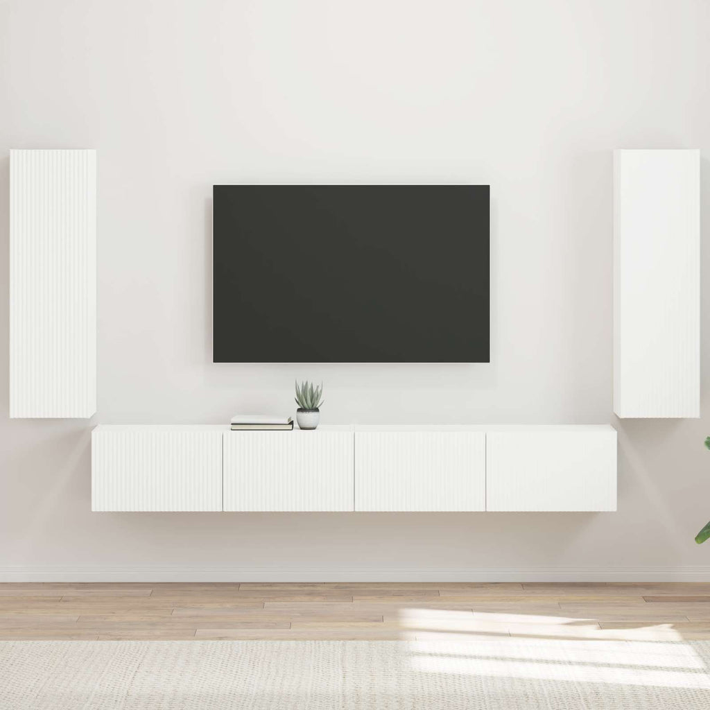 vidaXL Zestaw szafki pod telewizor na ścianę 4 szt. Biały