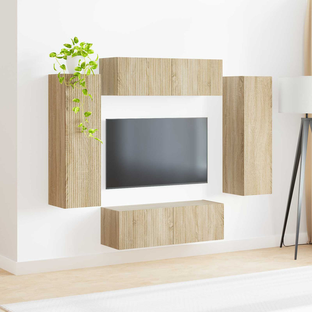 vidaXL Zestaw szafki pod telewizor na ścianę 4 pcs Dąb Sonoma