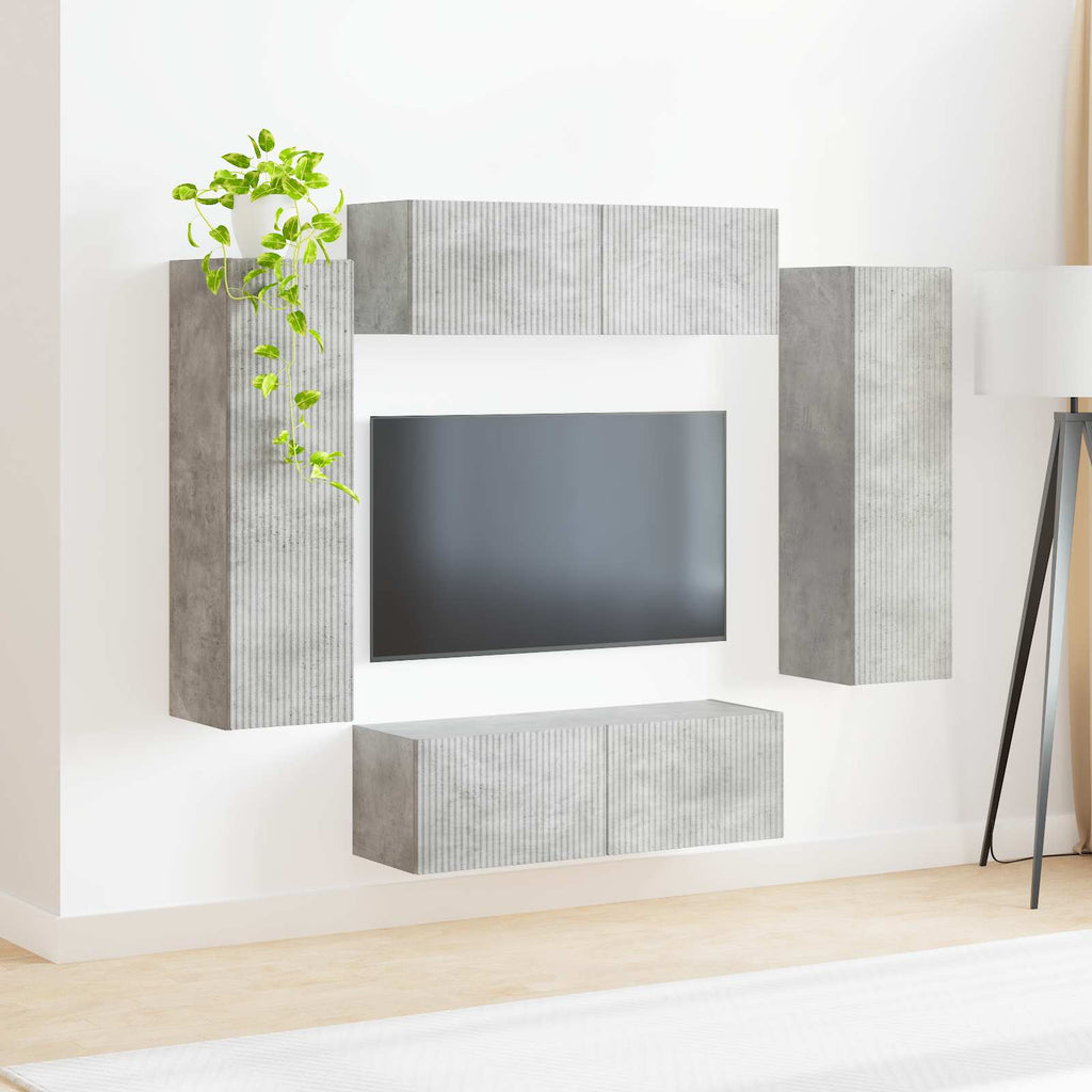 vidaXL Zestaw szafki pod telewizor na ścianę 4 pcs Betonowy szary