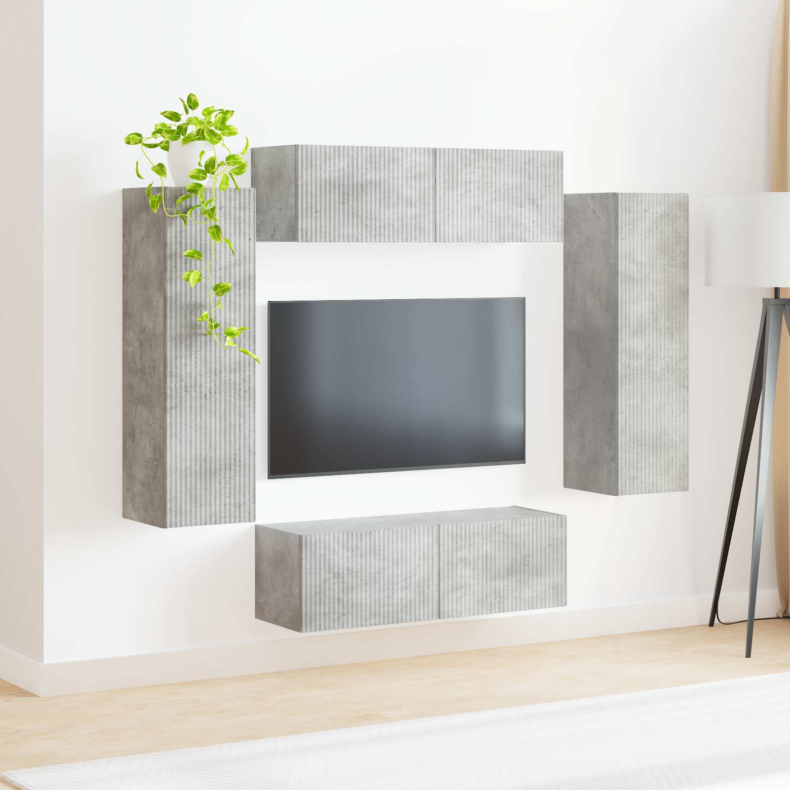 vidaXL Zestaw szafki pod telewizor na ścianę 4 pcs Betonowy szary