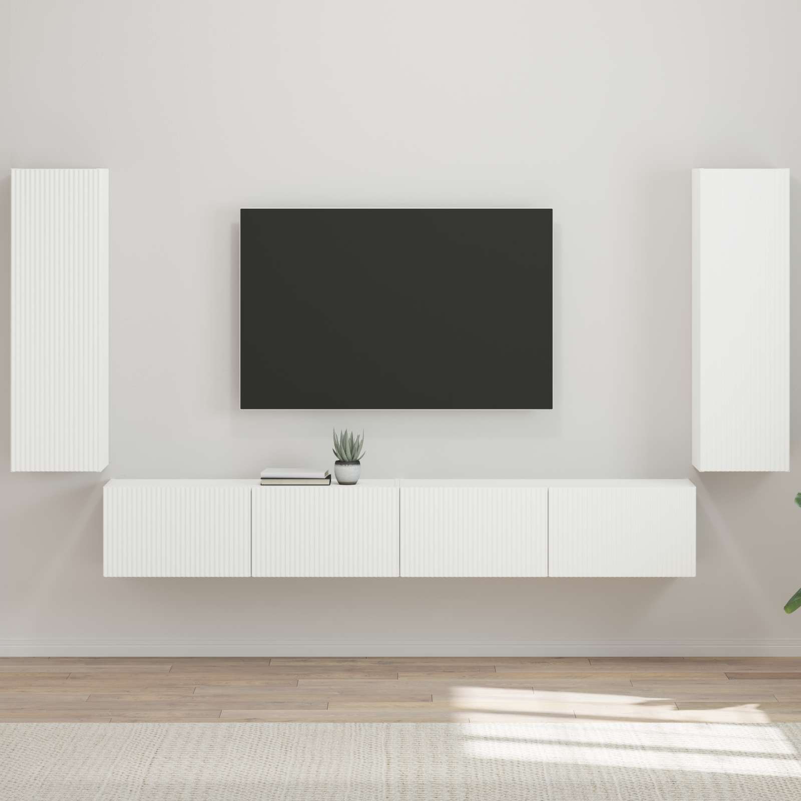 vidaXL Zestaw szafki pod telewizor na ścianę 4 pcs Wysoki połysk biały
