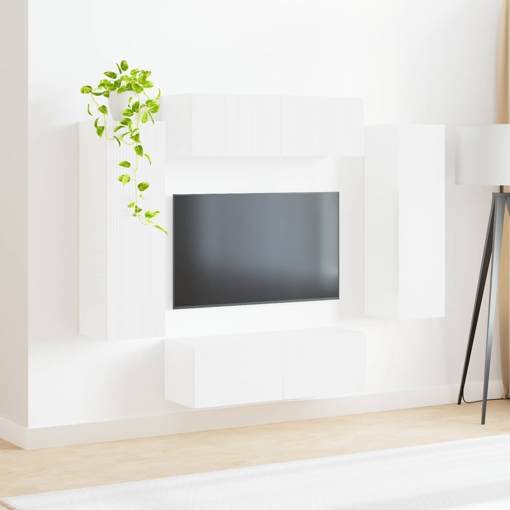 vidaXL Zestaw szafki pod telewizor na ścianę 4 pcs Wysoki połysk biały