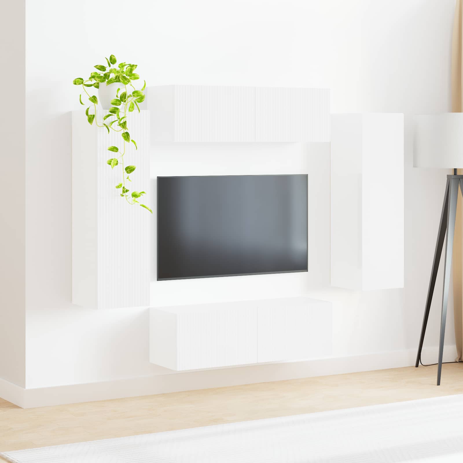 vidaXL Zestaw szafki pod telewizor na ścianę 4 pcs Wysoki połysk biały