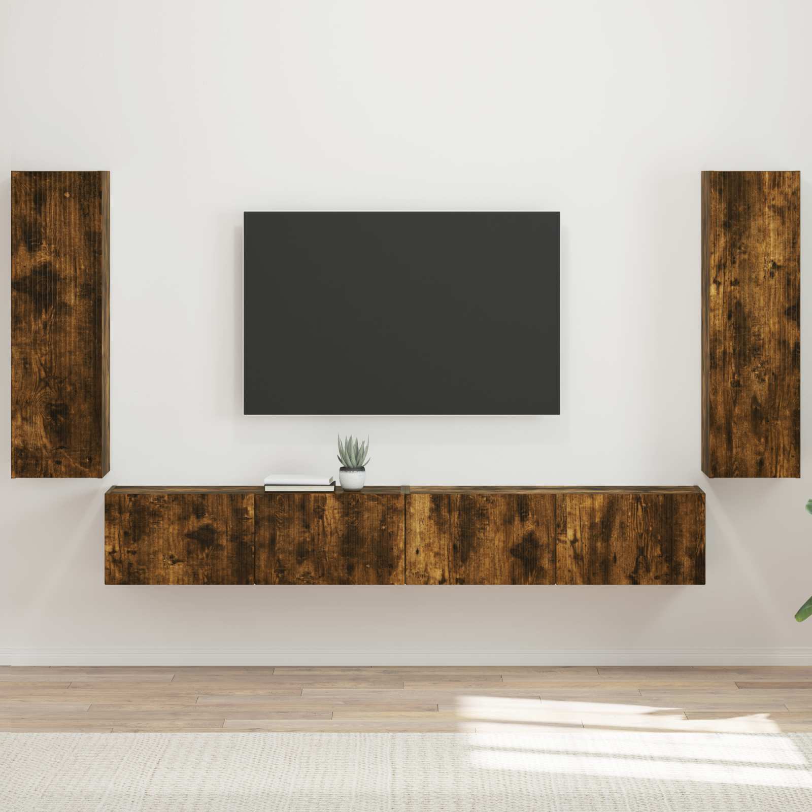 vidaXL Zestaw szafki pod telewizor na ścianę 4 pcs Dąb wędzony