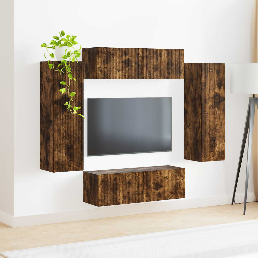 vidaXL Zestaw szafki pod telewizor na ścianę 4 pcs Dąb wędzony