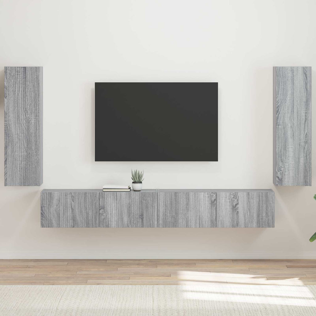 vidaXL Zestaw szafki pod telewizor na ścianę 4 pcs Szary Sonoma