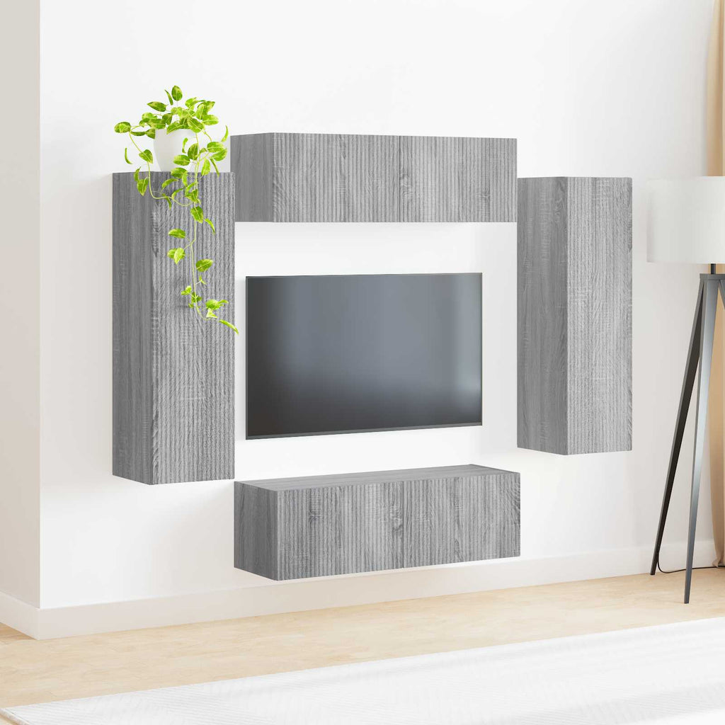 vidaXL Zestaw szafki pod telewizor na ścianę 4 pcs Szary Sonoma