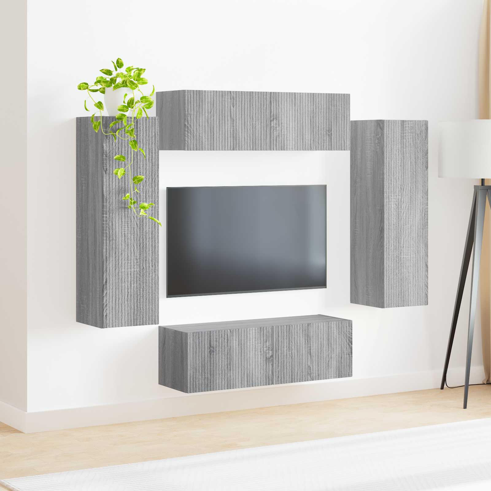 vidaXL Zestaw szafki pod telewizor na ścianę 4 pcs Szary Sonoma