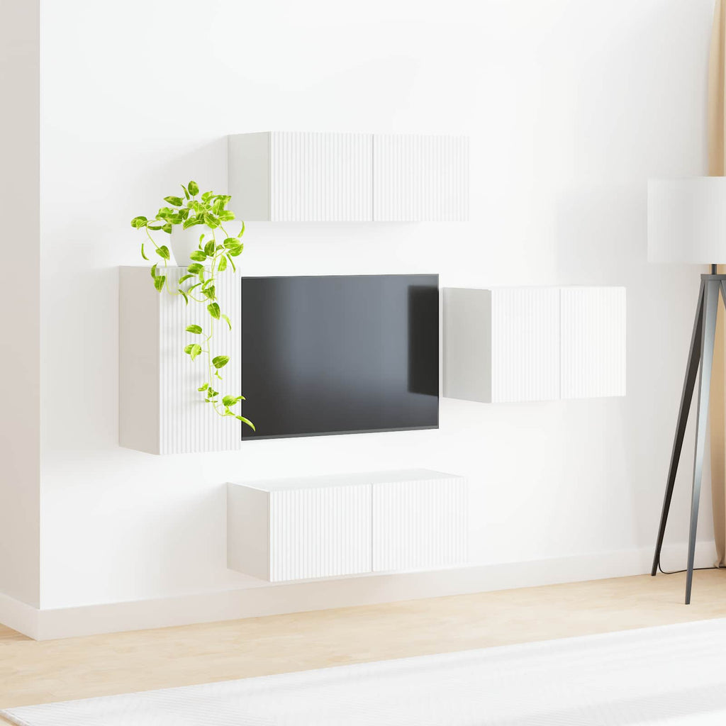 vidaXL Zestaw szafki pod telewizor na ścianę 4 pcs Biały