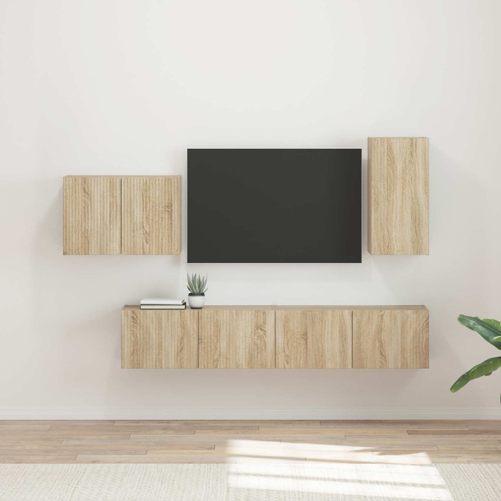 vidaXL Zestaw szafki pod telewizor na ścianę 4 pcs Dąb Sonoma