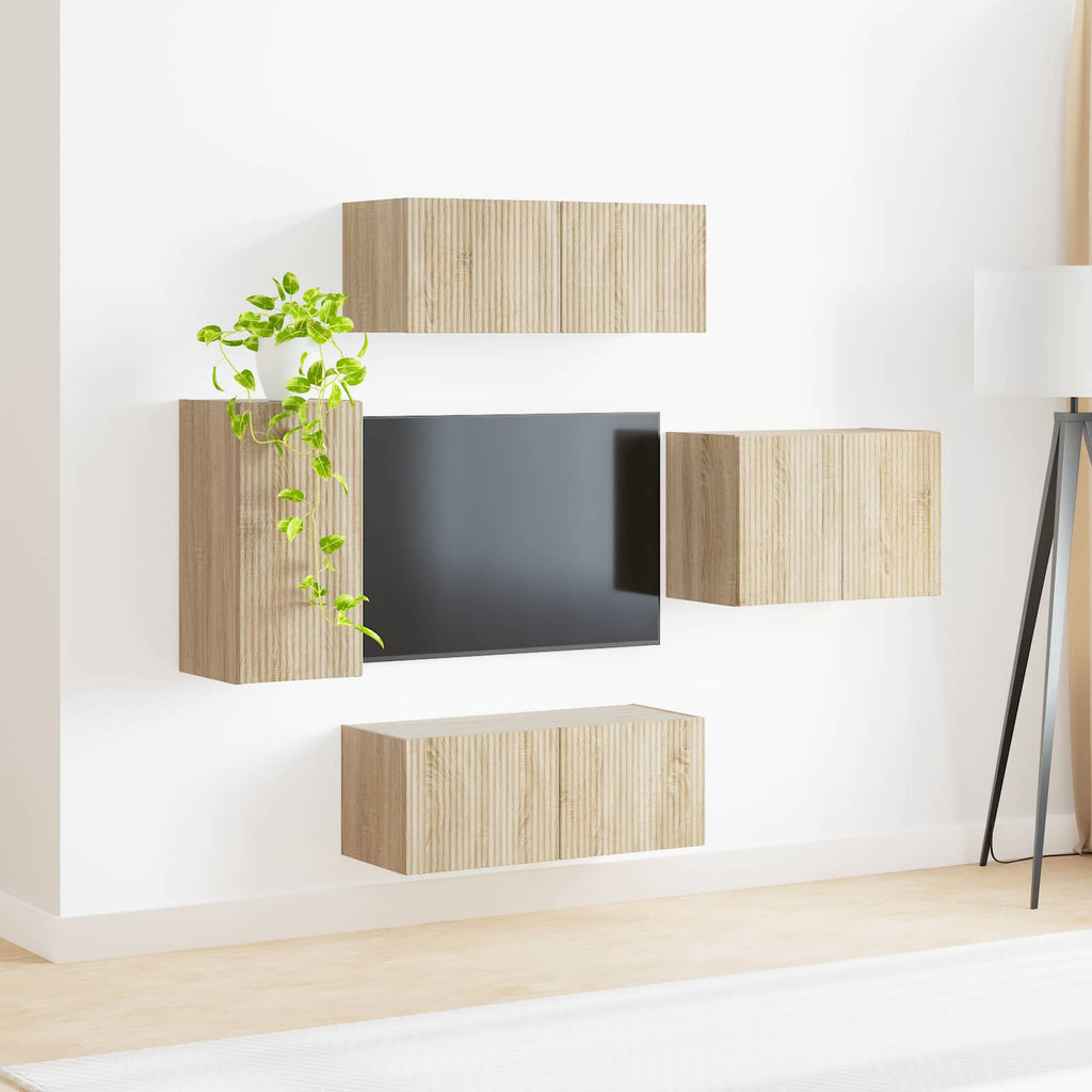 vidaXL Zestaw szafki pod telewizor na ścianę 4 pcs Dąb Sonoma
