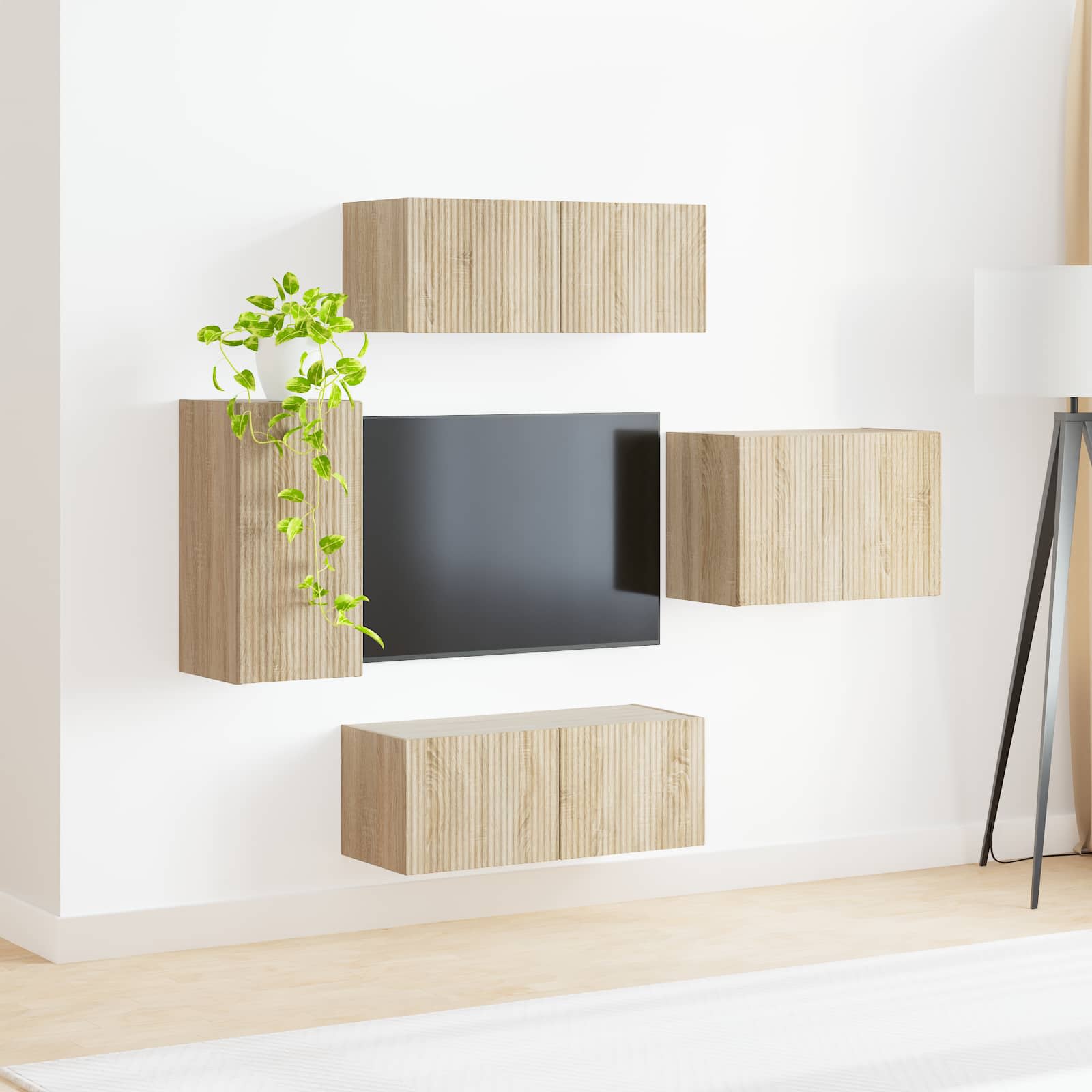 vidaXL Zestaw szafki pod telewizor na ścianę 4 pcs Dąb Sonoma