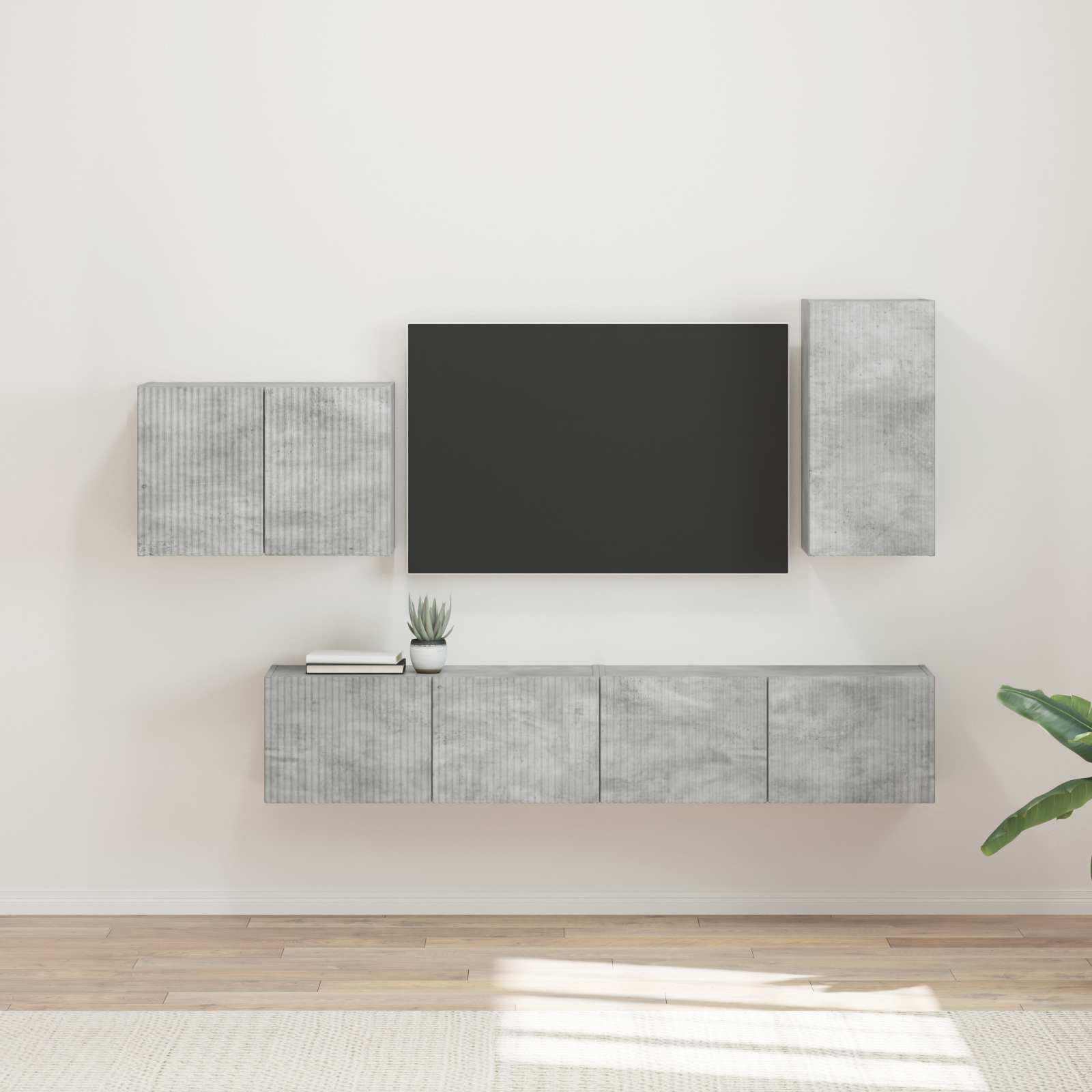 vidaXL Zestaw szafki pod telewizor na ścianę 4 pcs Betonowy szary