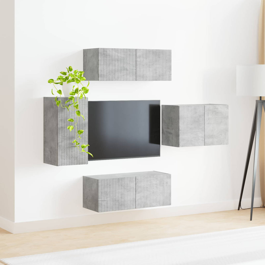 vidaXL Zestaw szafki pod telewizor na ścianę 4 pcs Betonowy szary