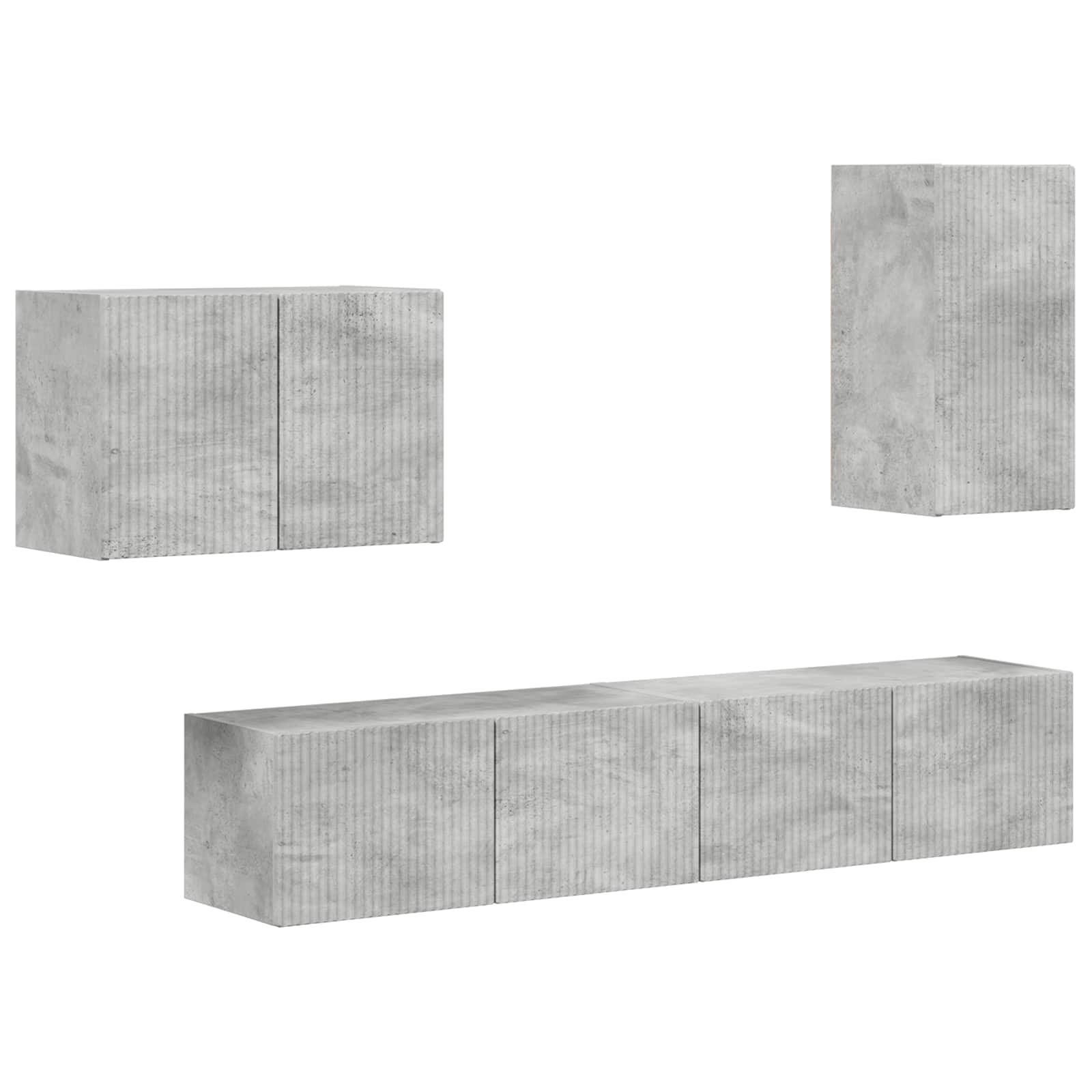 vidaXL Zestaw szafki pod telewizor na ścianę 4 pcs Betonowy szary