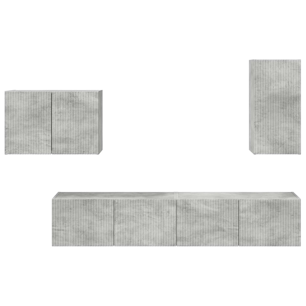 vidaXL Zestaw szafki pod telewizor na ścianę 4 pcs Betonowy szary