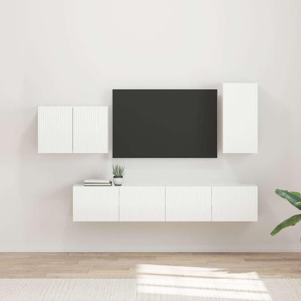vidaXL Zestaw szafki pod telewizor na ścianę 4 pcs Wysoki połysk biały