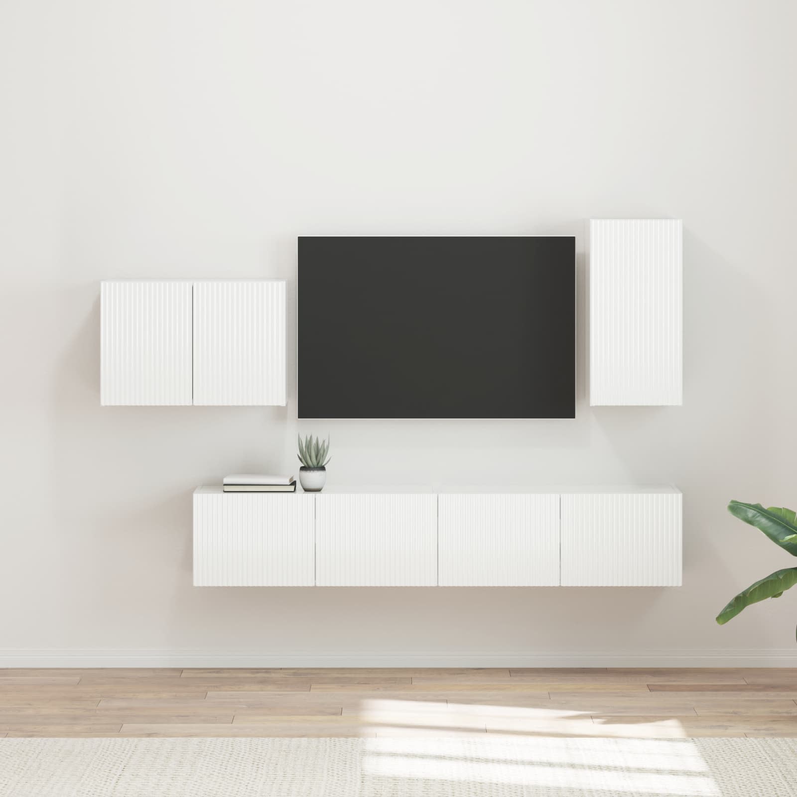vidaXL Zestaw szafki pod telewizor na ścianę 4 pcs Wysoki połysk biały