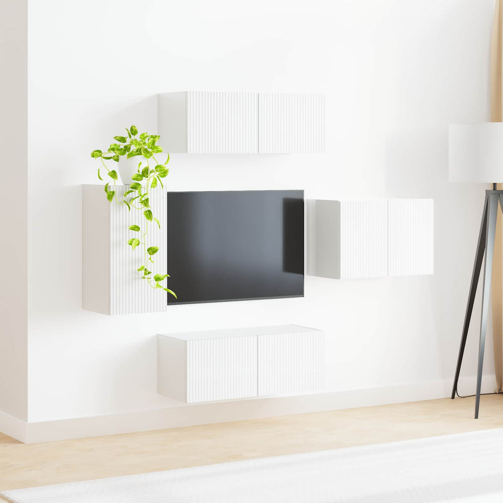 vidaXL Zestaw szafki pod telewizor na ścianę 4 pcs Wysoki połysk biały
