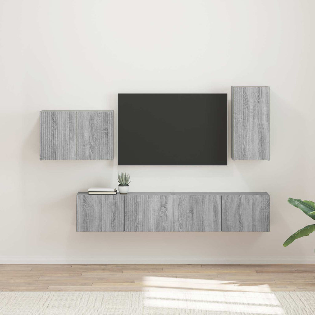 vidaXL Zestaw szafki pod telewizor na ścianę 4 pcs Szary Sonoma