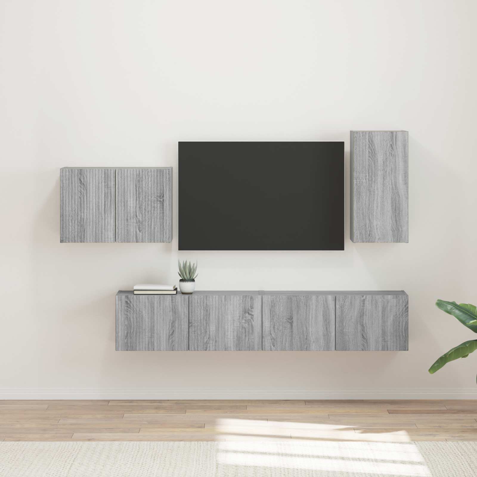 vidaXL Zestaw szafki pod telewizor na ścianę 4 pcs Szary Sonoma