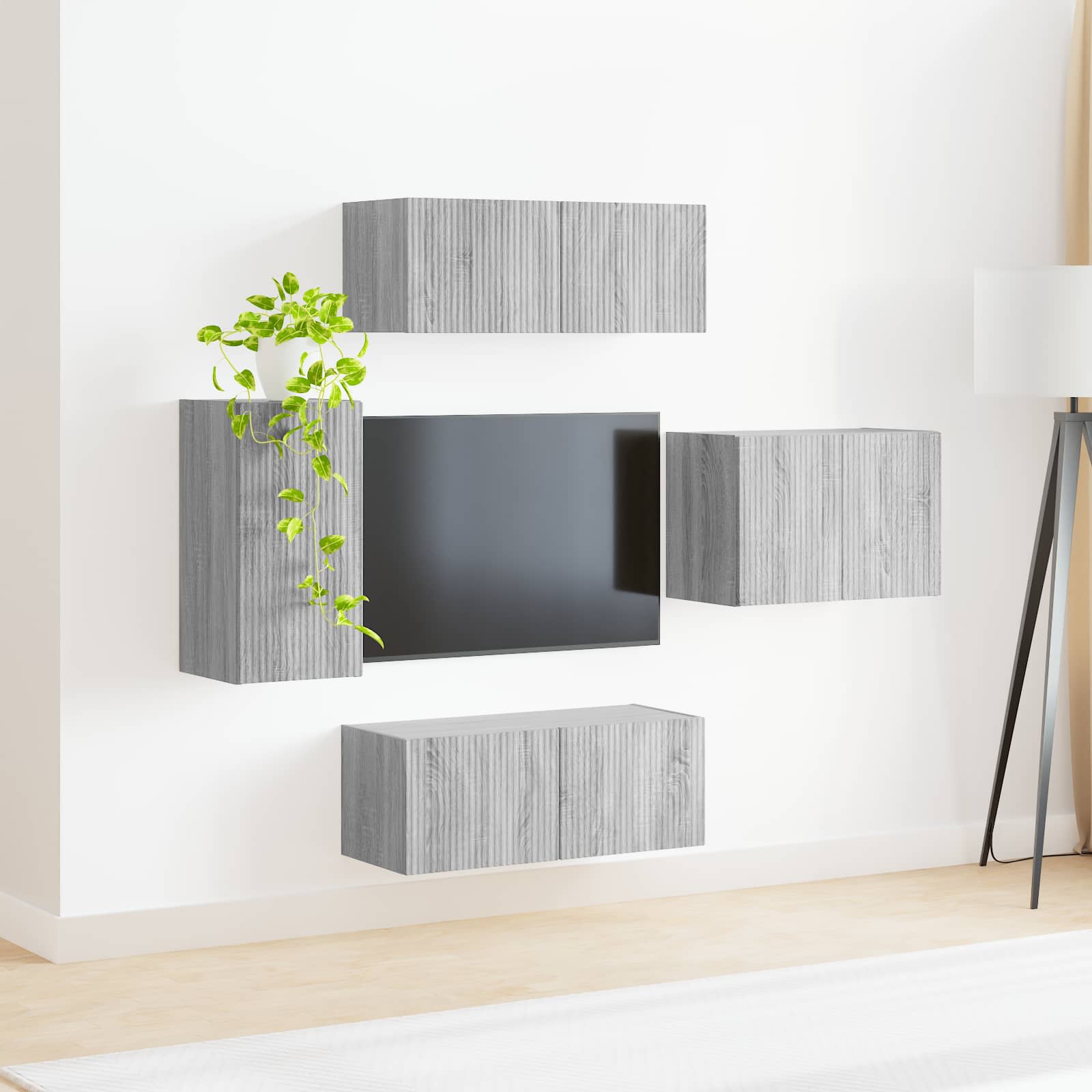 vidaXL Zestaw szafki pod telewizor na ścianę 4 pcs Szary Sonoma