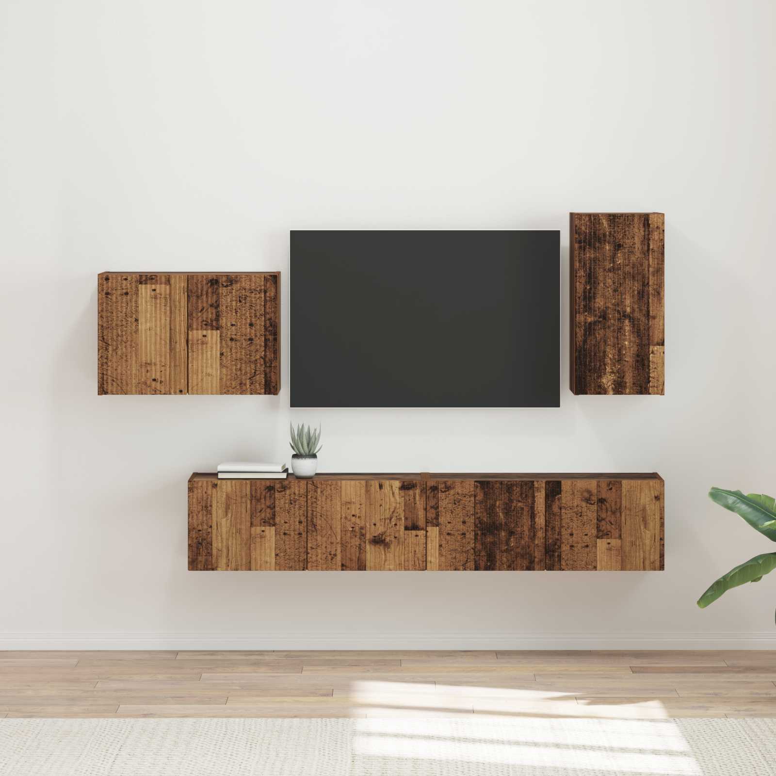 vidaXL Zestaw szafki pod telewizor na ścianę 4 pcs Stare drewno