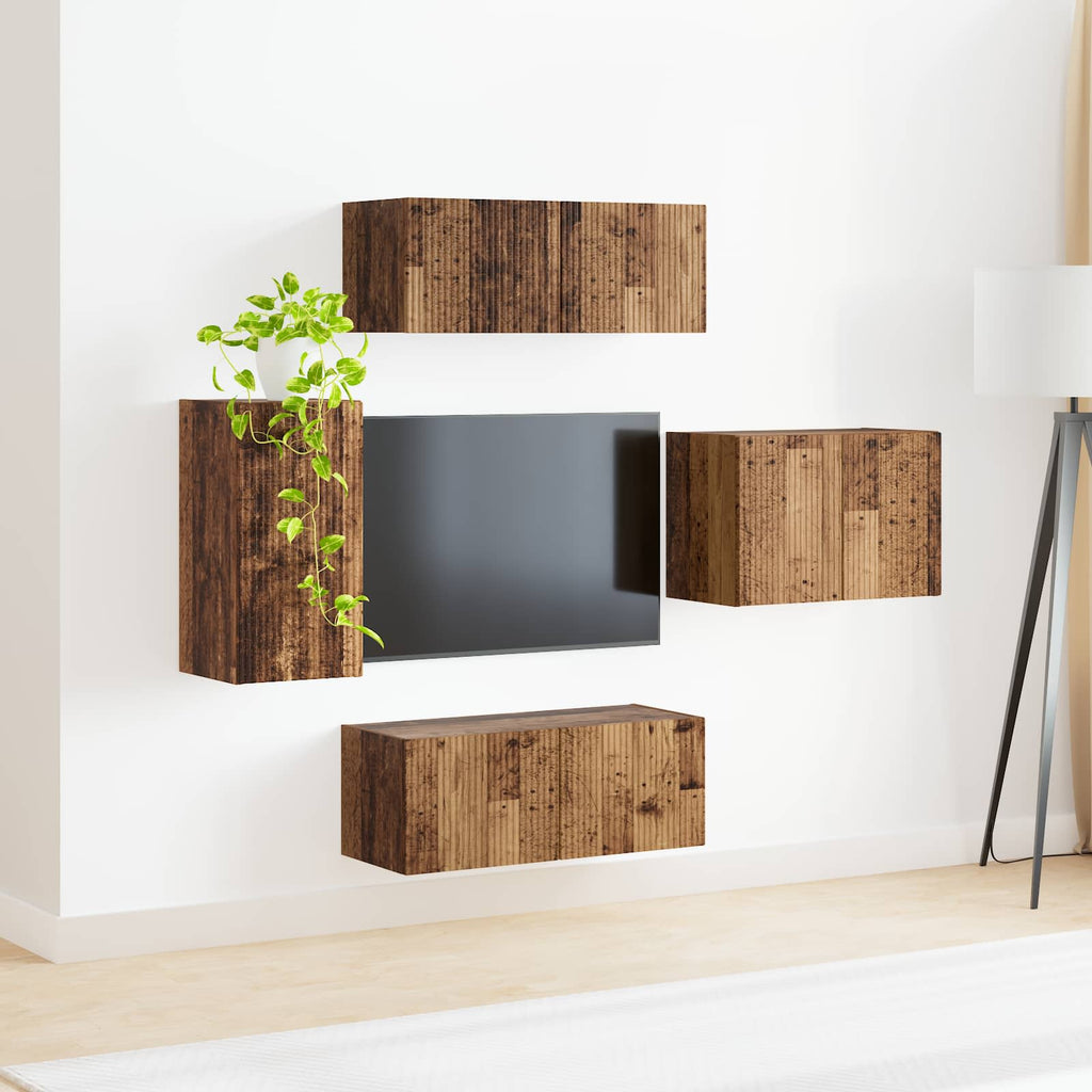 vidaXL Zestaw szafki pod telewizor na ścianę 4 pcs Stare drewno