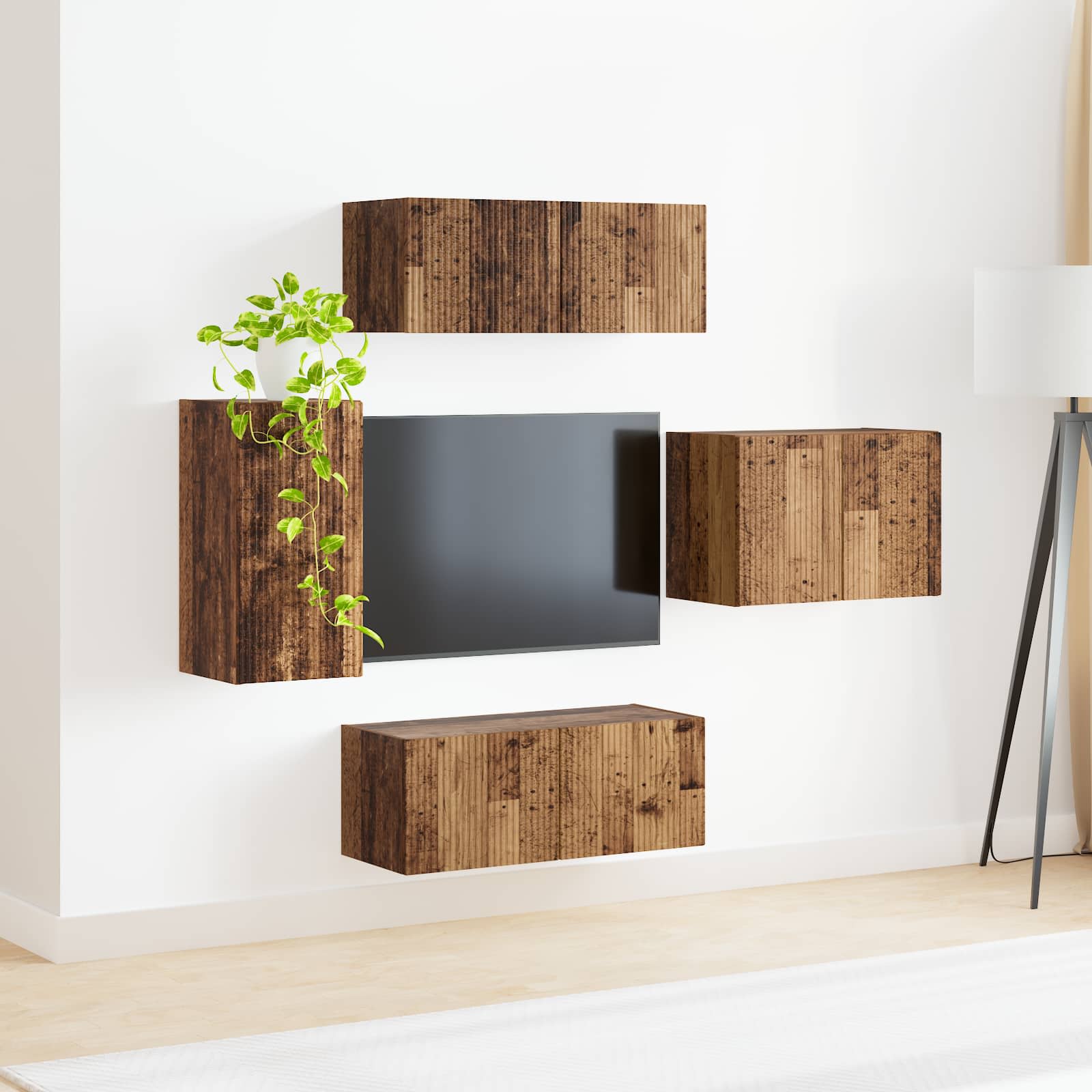 vidaXL Zestaw szafki pod telewizor na ścianę 4 pcs Stare drewno