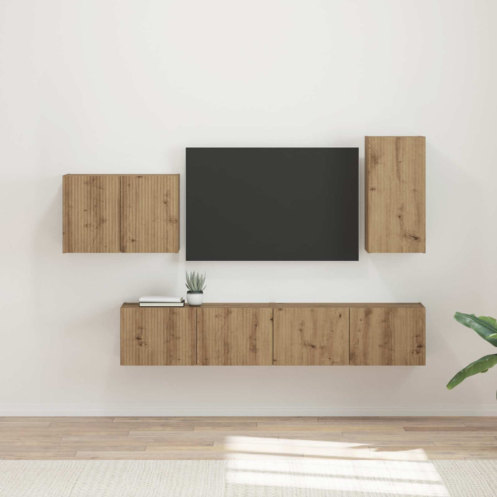 vidaXL Zestaw szafki pod telewizor na ścianę 4 pcs Dąb rzemieślniczy
